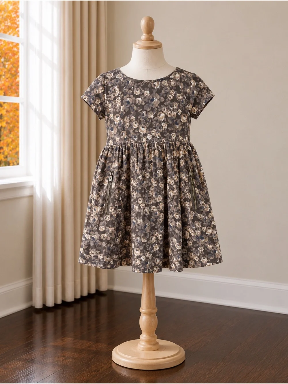 GAP Girls' Floral Dress in Cream & Grey